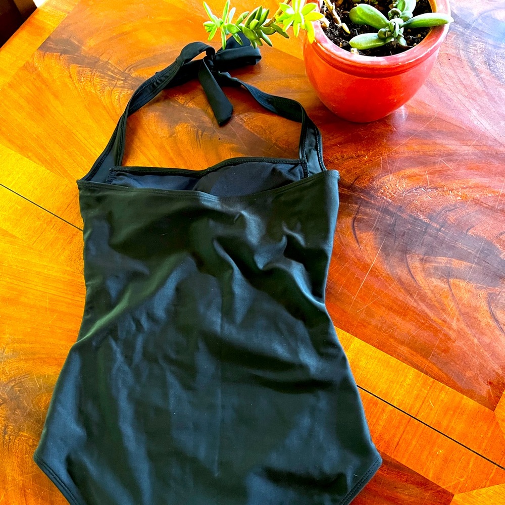 One piece bathing suit with tie neck